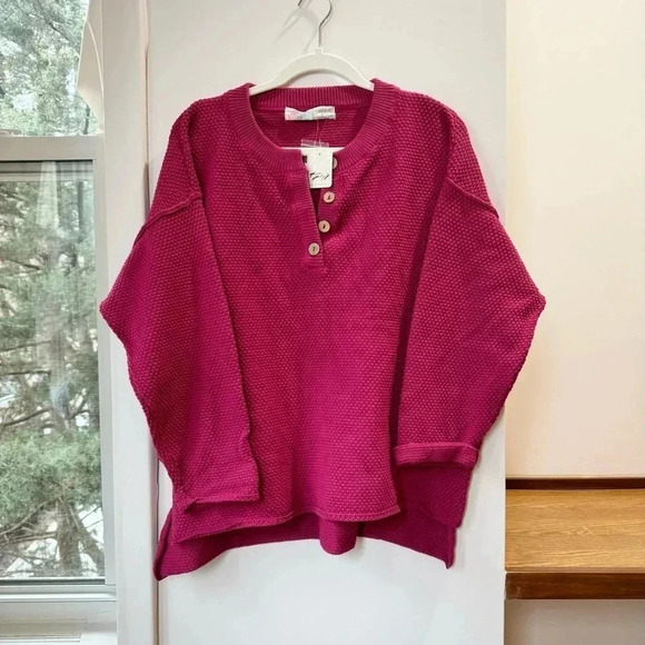 New Free People Hailee Sweater Set Two Piece in Ivory Heather Raspberry Pink - Picture 5 of 13